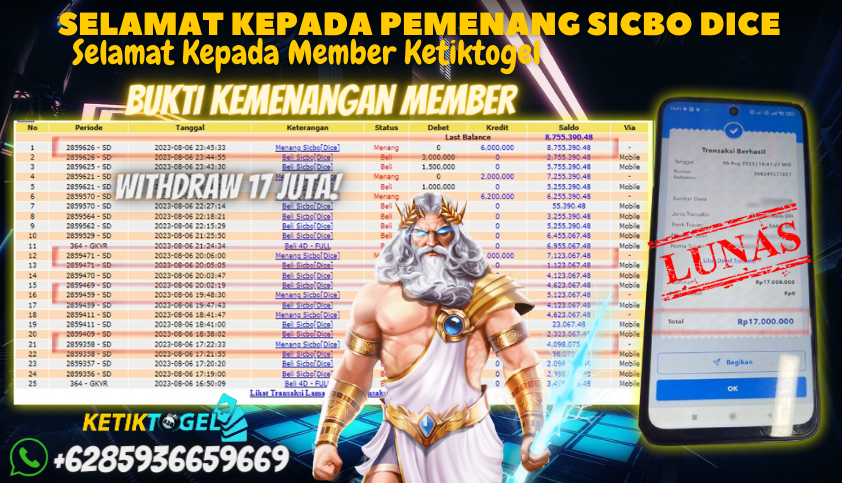 Bukti JP Live Casino Ketiktogel - Dadu Sicbo Online